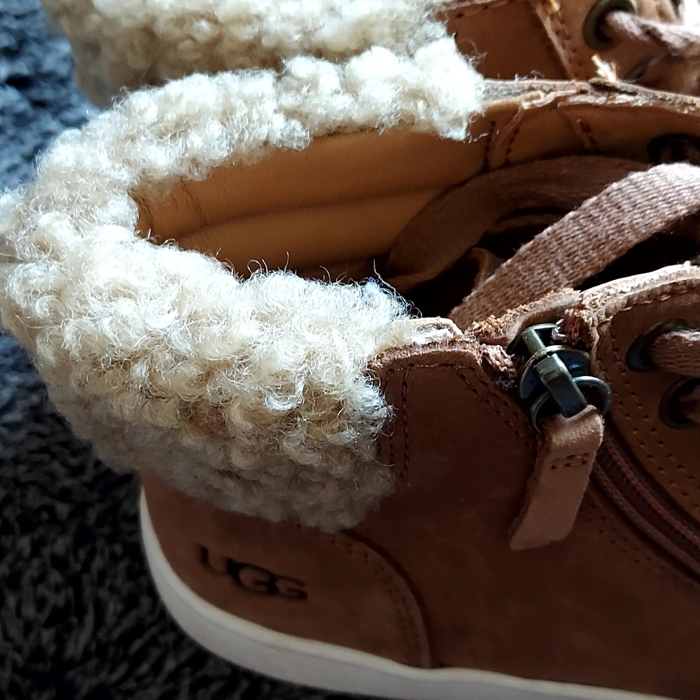 UGG Leather Brown Side Zipper Ankle Sneakers Size 7 - Picture 4 of 8